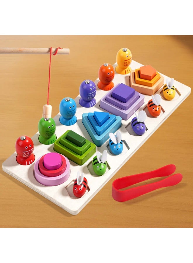 كابسترو لعبة صيد وفرز خشبية للأطفال | لعبة تعليمية ثلاثية في واحد بتصميم النحل لمطابقة الألوان وفرز الأشكال وتنمية التنسيق بين اليد والعين | لعبة تعليمية عملية لمرحلة الطفولة المبكرة - Image 4